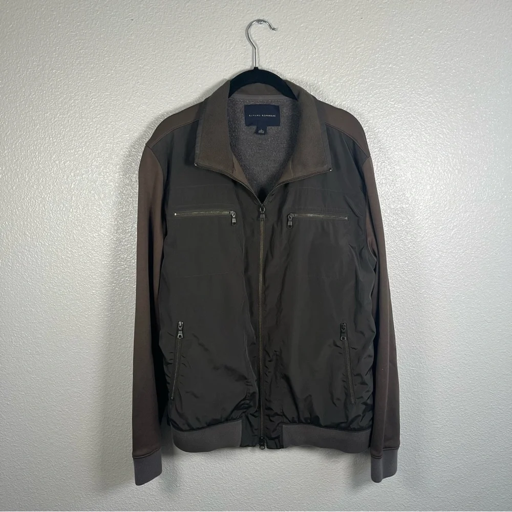 Banana Republic Olive Green Lightweight Hybrid Bomber Men's Zip‎ Jacket Large